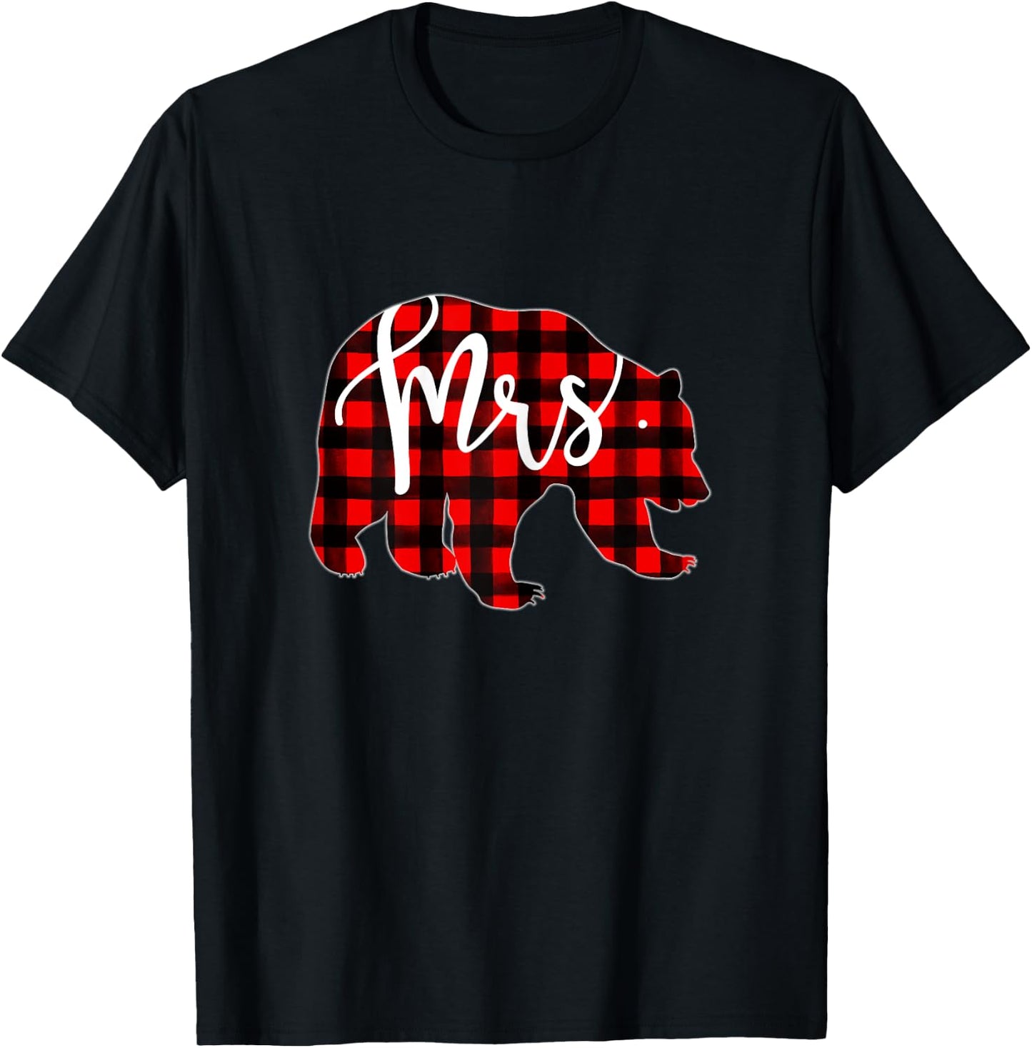 Red Plaid Mrs Bear T Shirt Matching Pajama Newlywed Married T-Shirt - T-Shirt | Black
