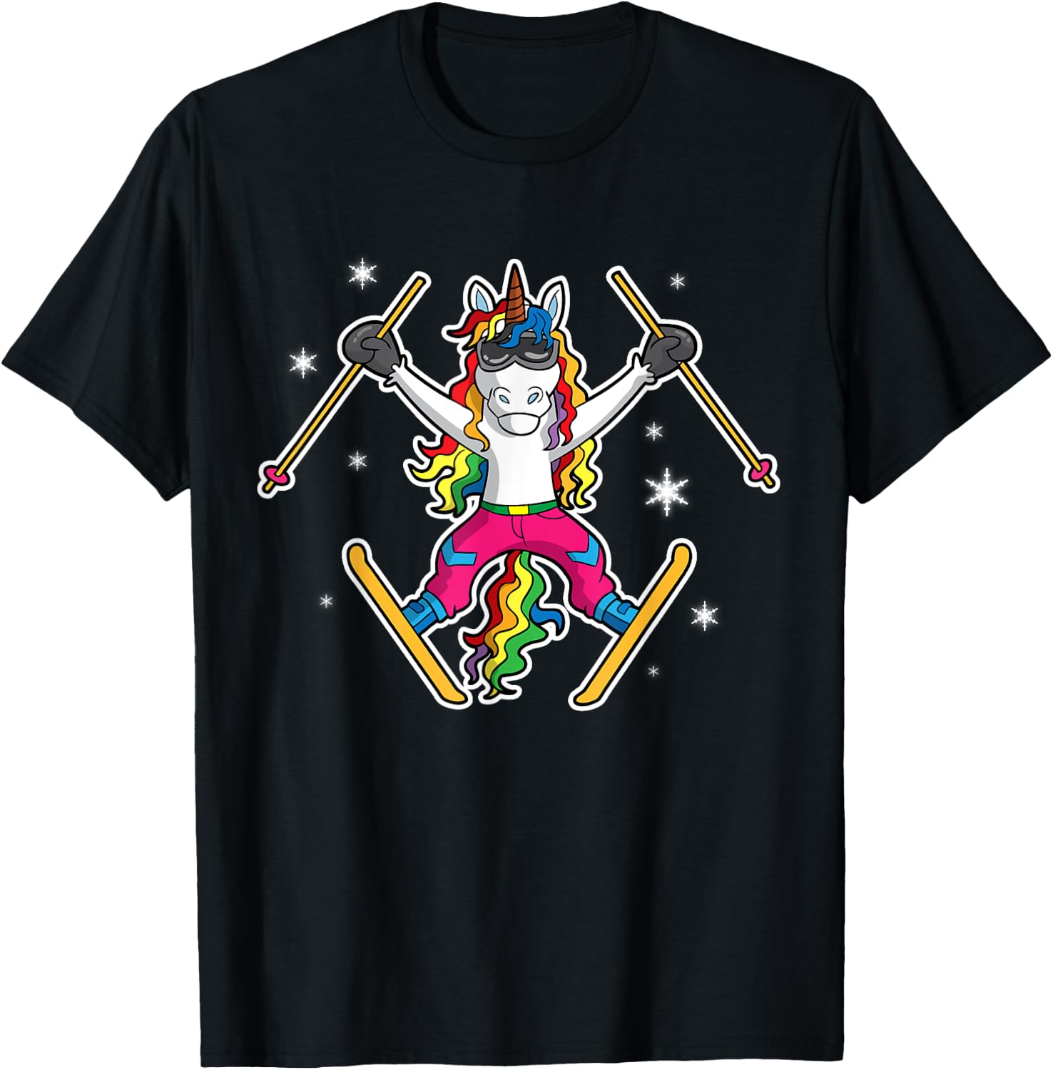 Unicorn Girls Cute Skiing Ski Team Coach Instructor Kids T-Shirt - T-Shirt | Black