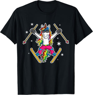 Unicorn Girls Cute Skiing Ski Team Coach Instructor Kids T-Shirt - T-Shirt | Black