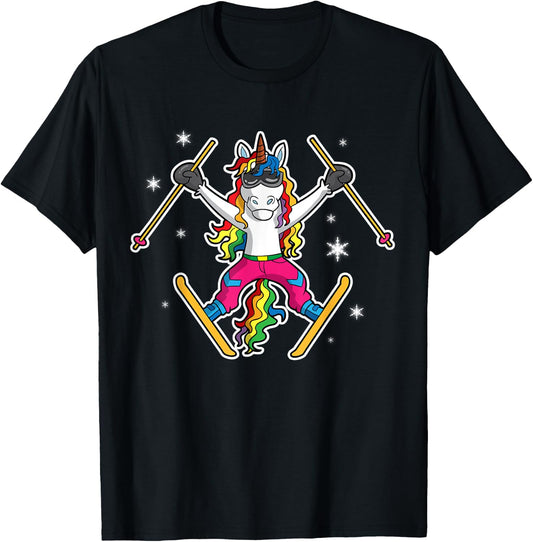 Unicorn Girls Cute Skiing Ski Team Coach Instructor Kids T-Shirt - T-Shirt | Black