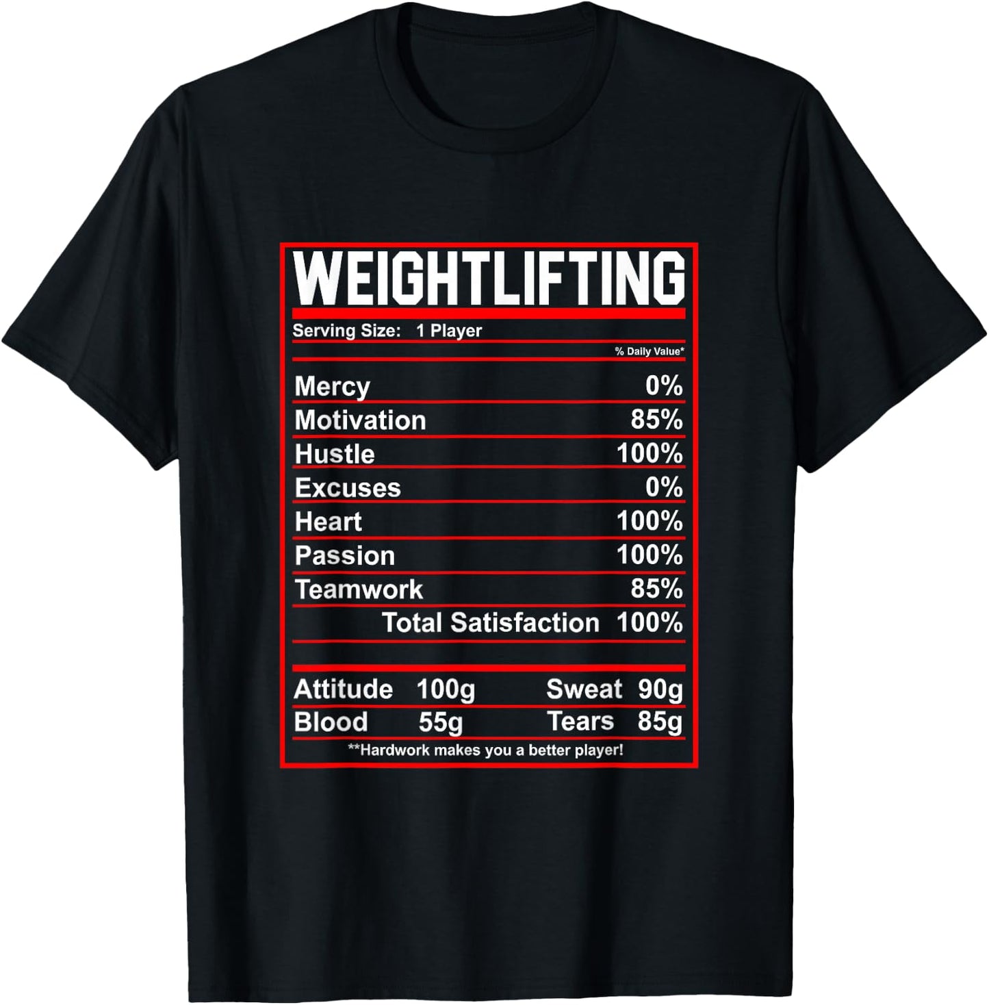 Funny Weightlifting Nutrition Facts Bodybuilding T-Shirt - T-Shirt | Black