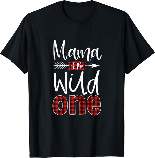 Mama of The Wild One Buffalo Plaid Lumberjack 1st Birthday T-Shirt - T-Shirt | Black