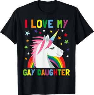 I Love My Gay Daughter Unicorn Parent of Gay Child T-Shirt - T-Shirt | Black