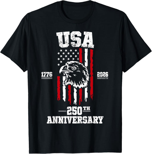 4th of July America Us Flag Patriotic 250th Anniversary USA T-Shirt - T-Shirt | Black