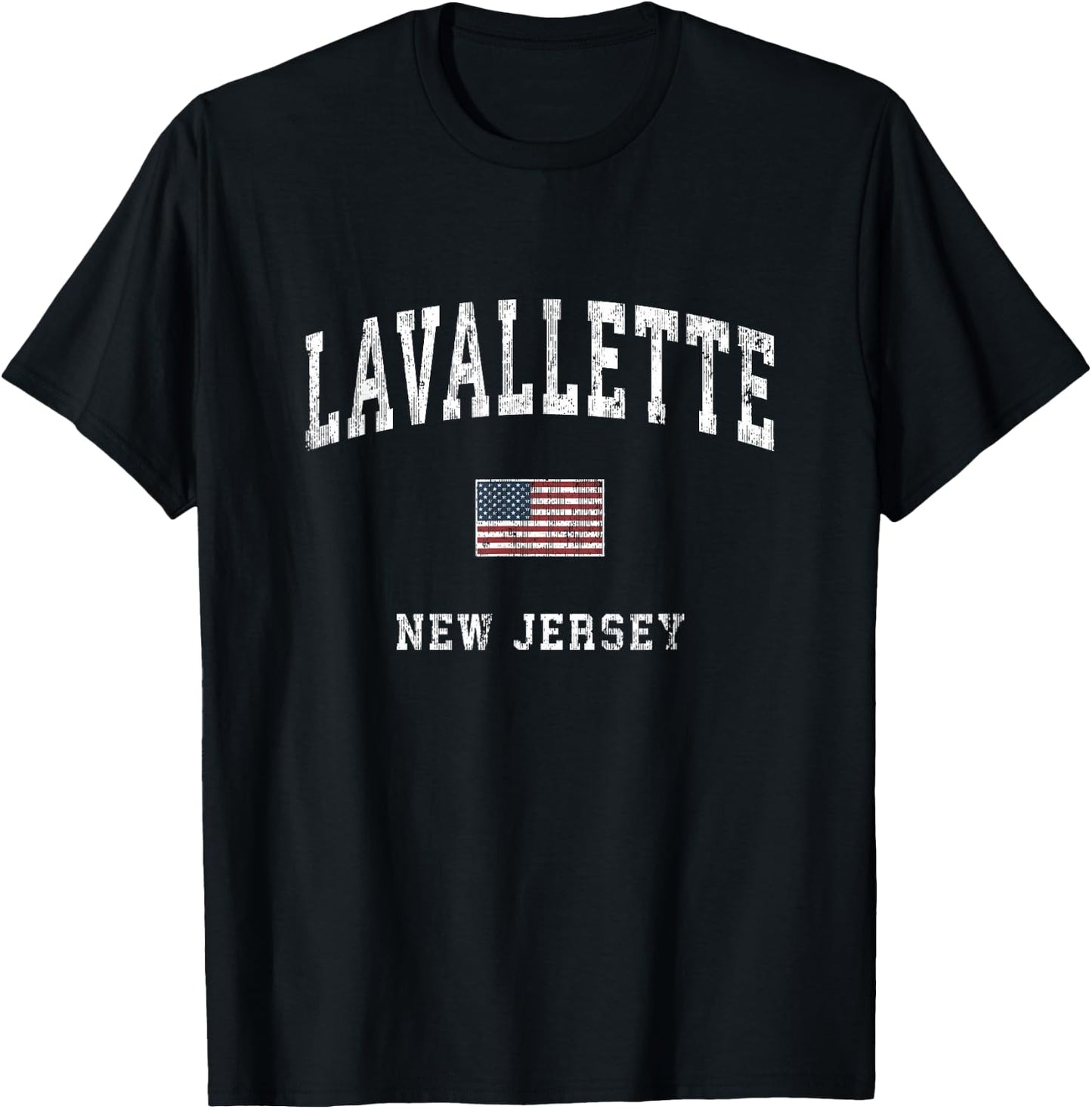 Lavallette New Jersey NJ Vintage American Flag Sports Design T-Shirt - T-Shirt | Black