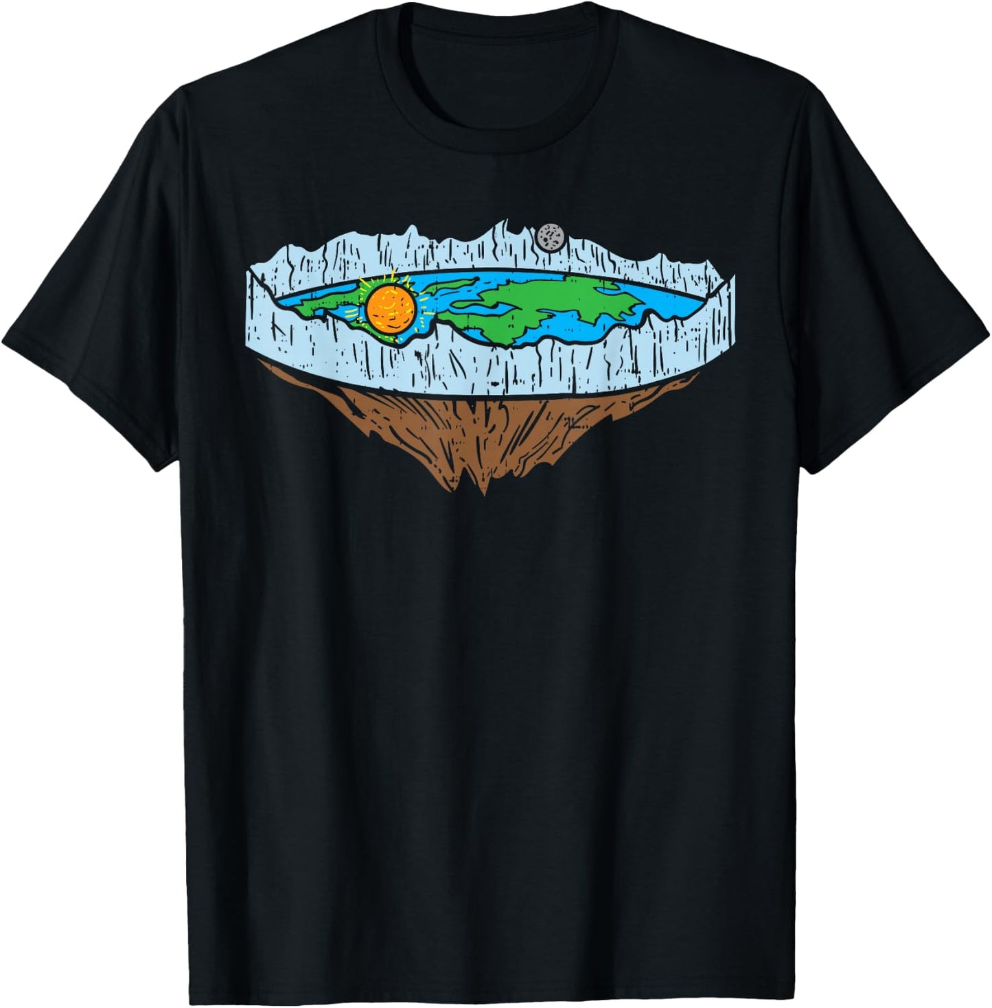 Flat Earth Ice Wall Sun Moon Funny Conspiracy Theory Gift T-Shirt - T-Shirt | Black
