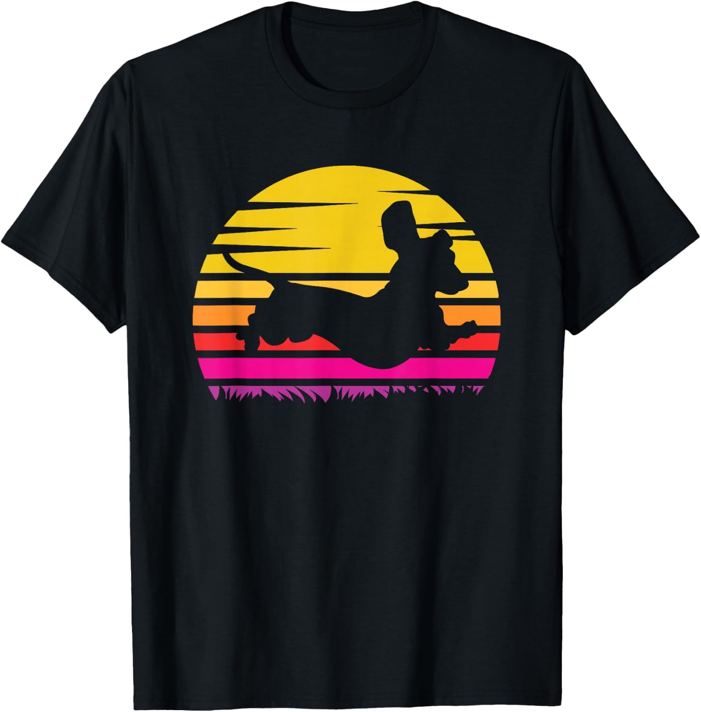 Retro Dachshund Silhouette Vintage Sunset Dog Lover T-Shirt - T-Shirt | Black