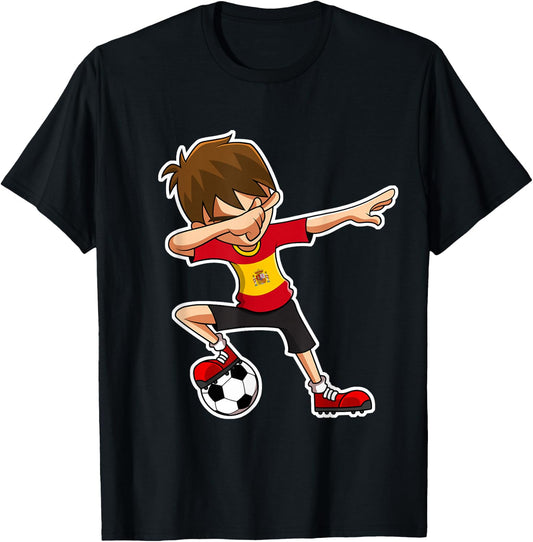 Dabbing Soccer Boy Spain Jersey, Spanish Kids Dab Gifts T-Shirt - T-Shirt | Black