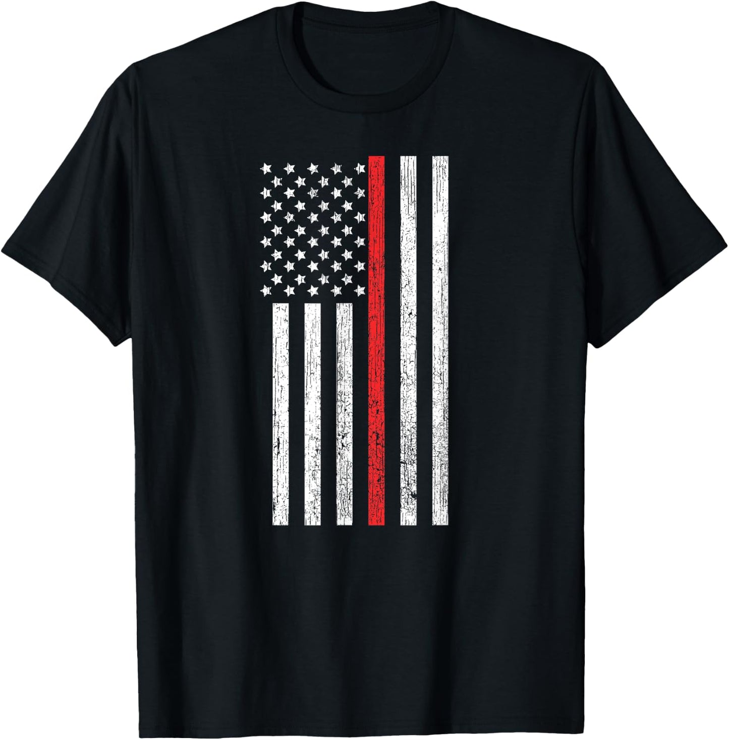 Thin Red-Line Firefighter Flag Distressed Effect T-Shirt - T-Shirt | Black