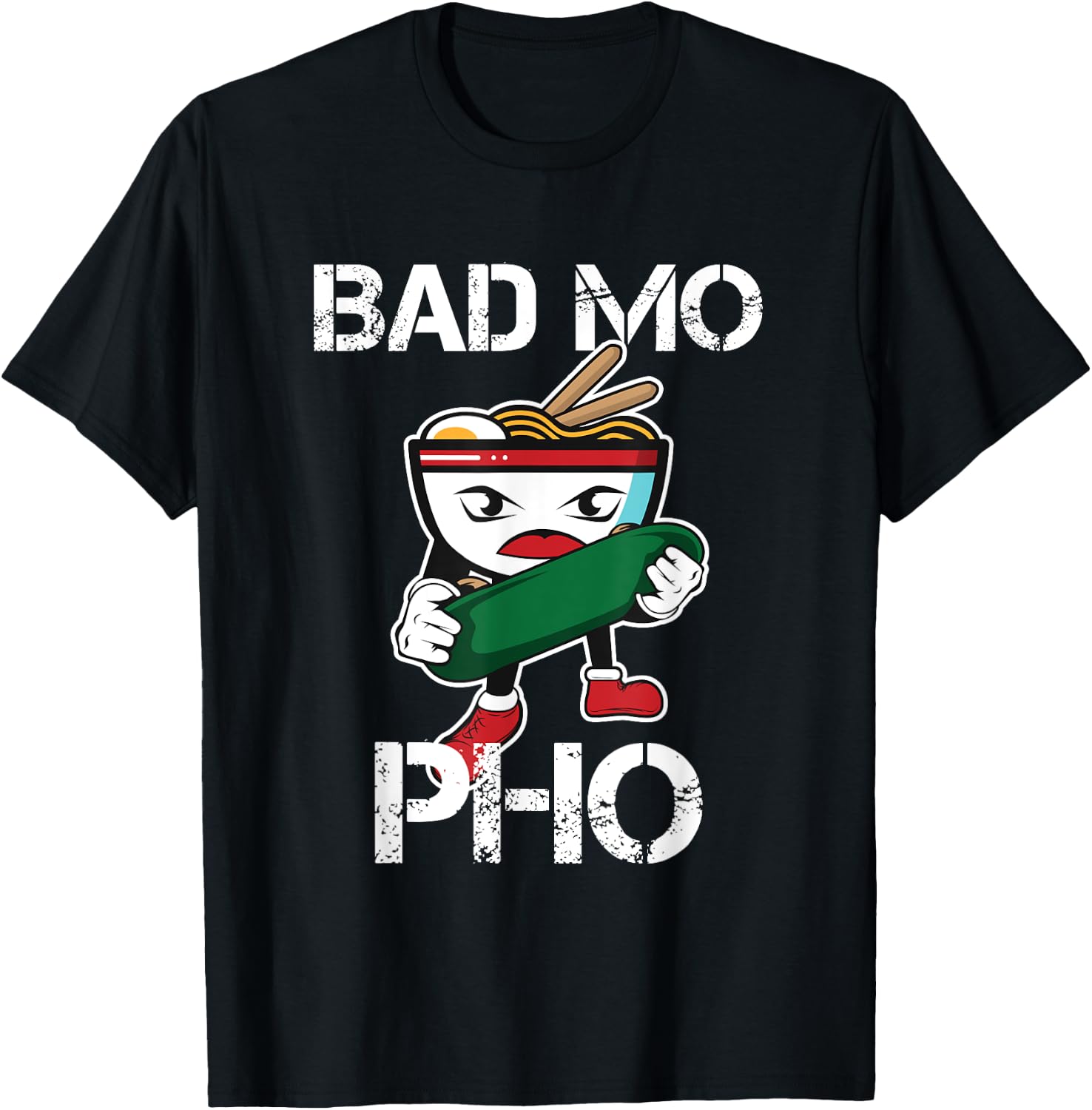 Bad Mo Pho print Funny Vietnamese Food Pun T-Shirt - T-Shirt | Black
