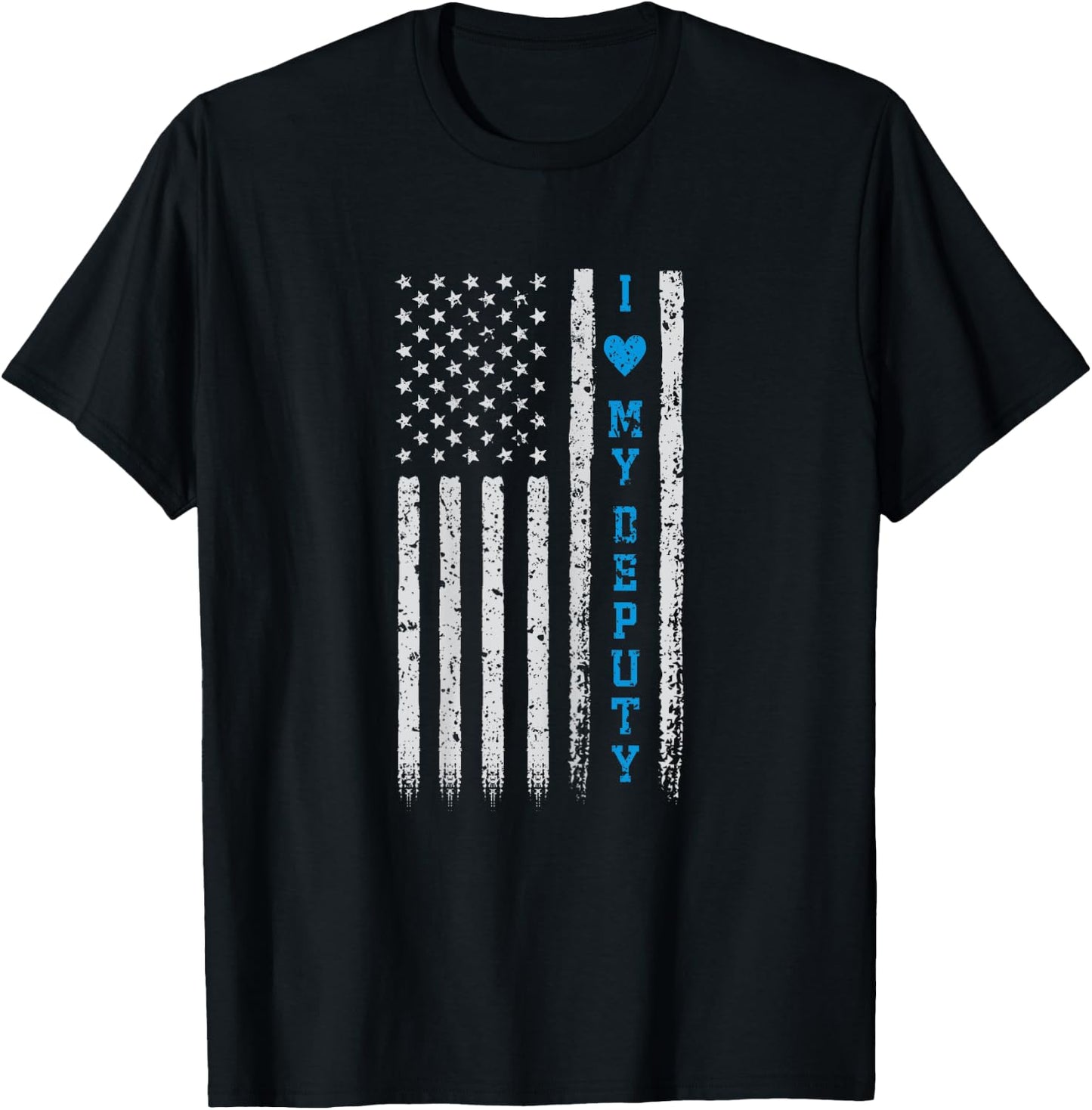 Wife Deputy Sheriff Shirt: Love My Deputy USA American Flag T-Shirt - T-Shirt | Black
