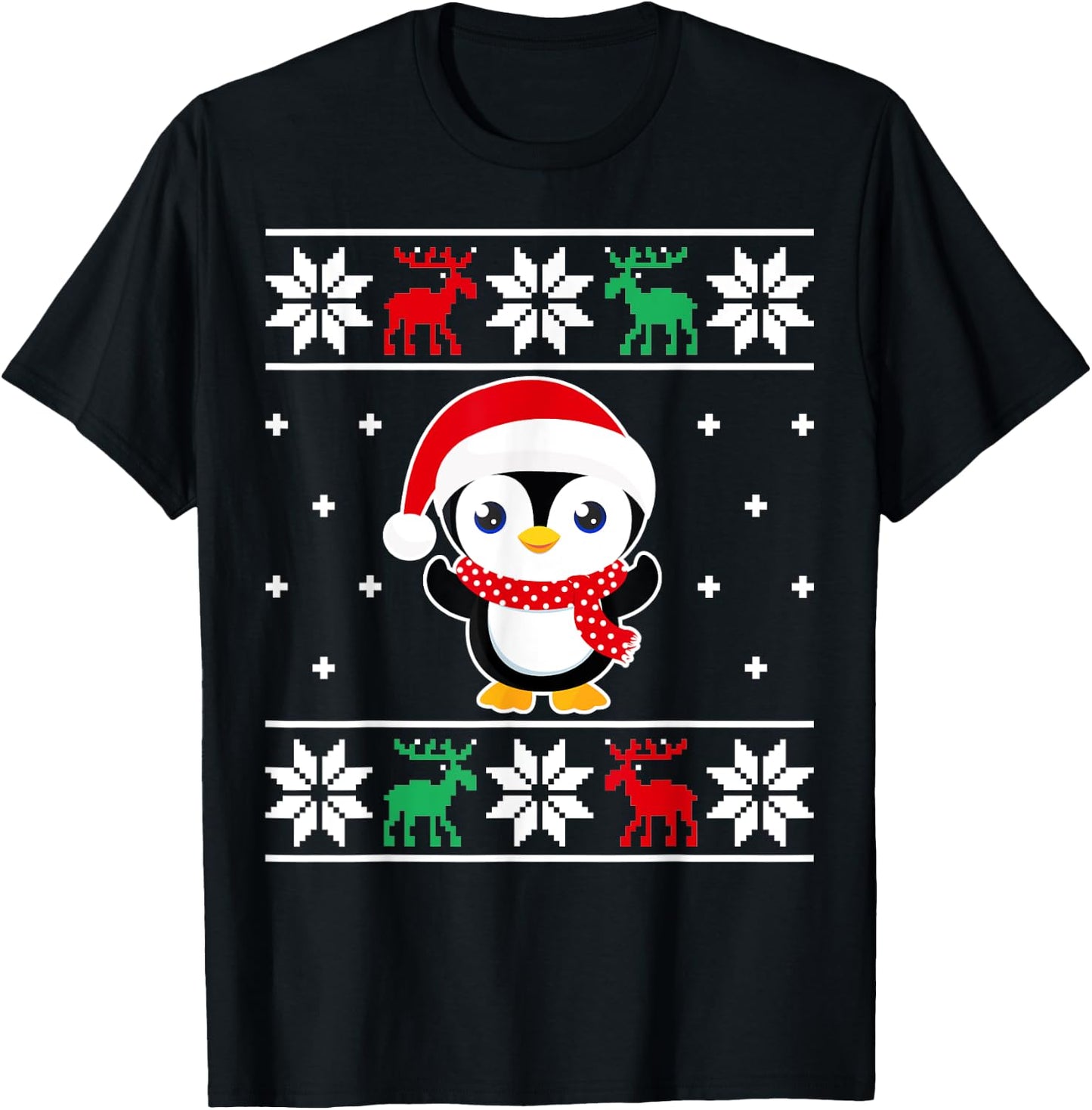 Christmas Penguin Funny Classic Ugly Sweater Girl Boy Kids T-Shirt - T-Shirt | Black