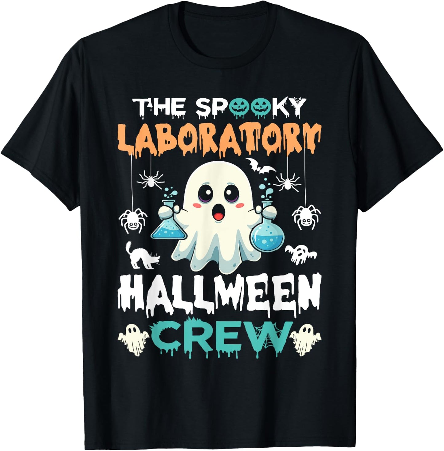 Funny Ghost The Spooky Laboratory Halloween Crew Lab Tech T-Shirt - T-Shirt | Black