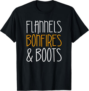 Flannels Bonfires and Boots Shirt Men Women Kids Fall Season T-Shirt - T-Shirt | Black