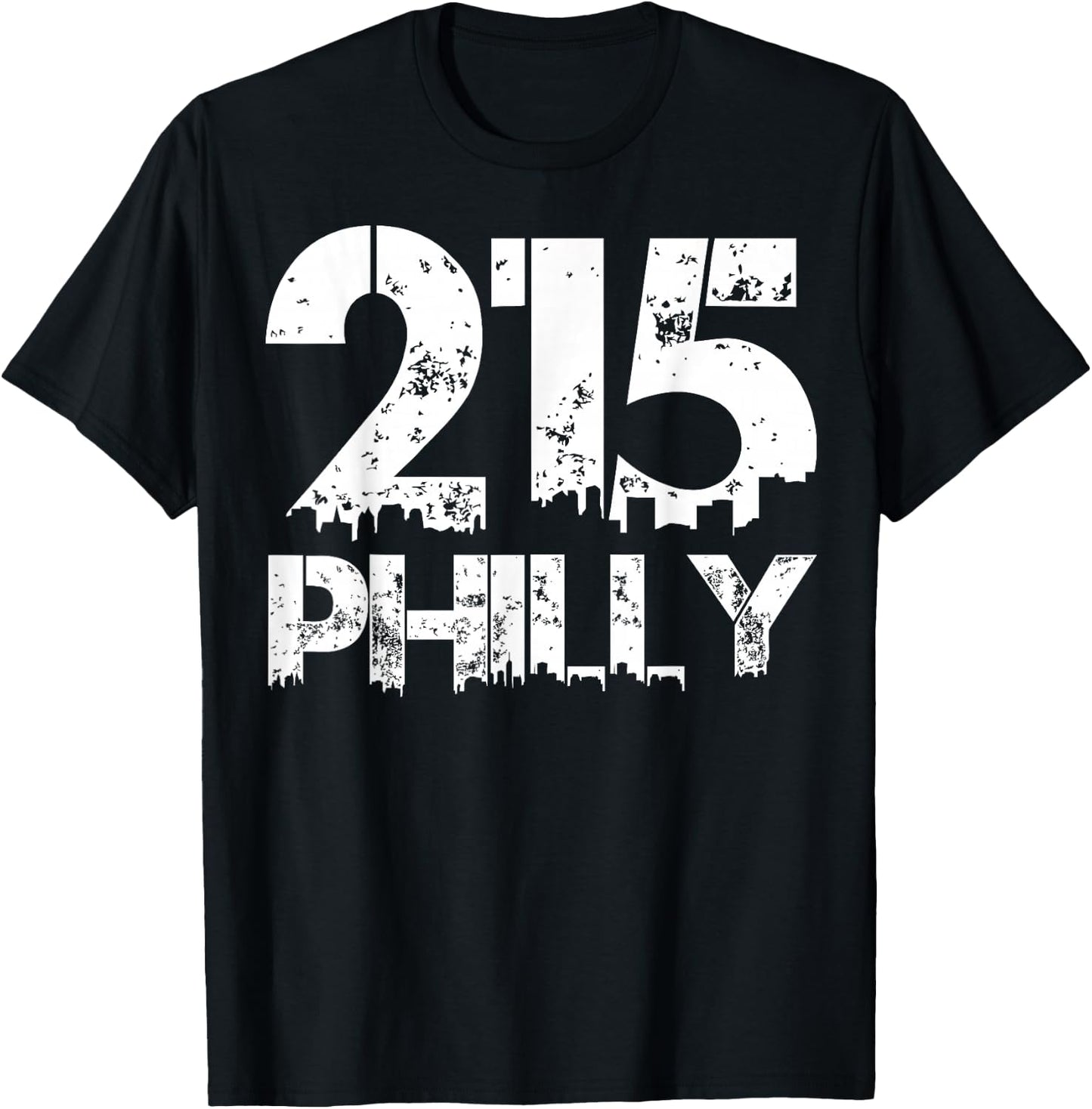 Philadelphia Philly 215 Area Code Distressed Gritty T Shirt T-Shirt - T-Shirt | Black