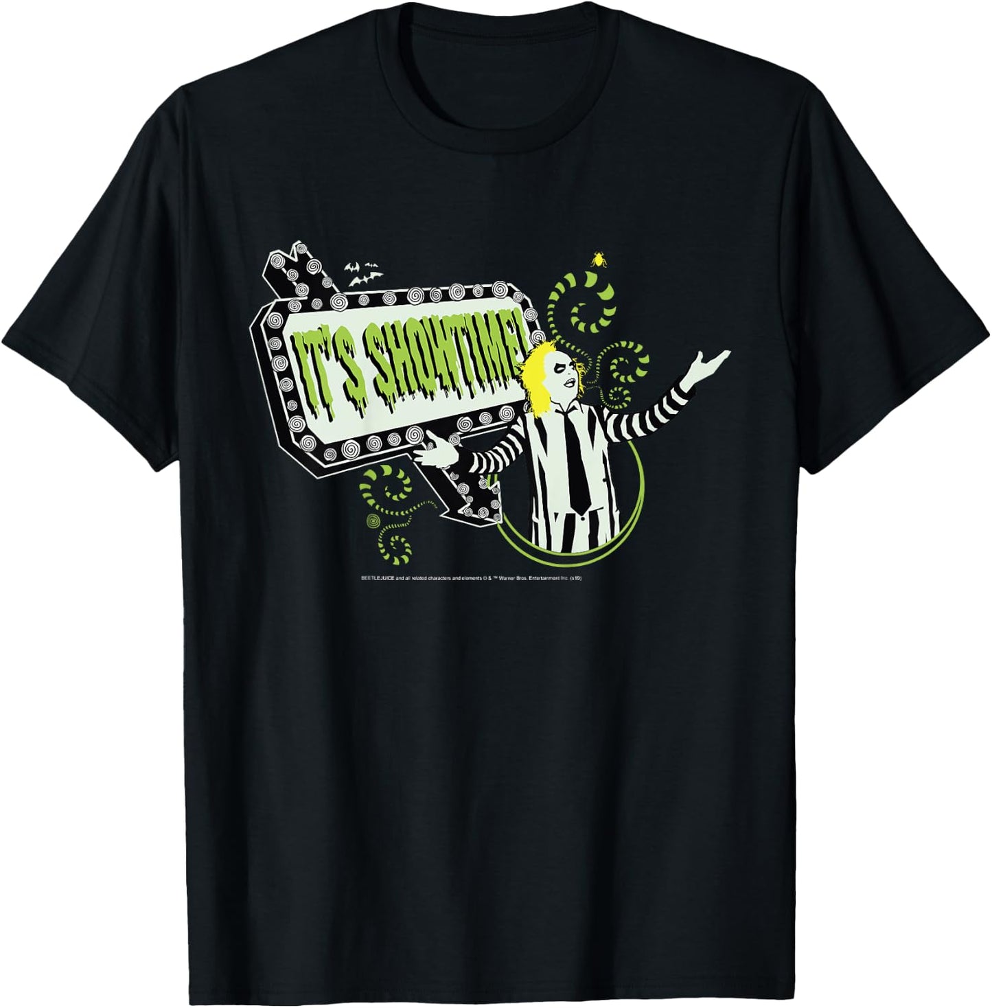 Kids Beetlejuice It's Showtime Neon Banner Poster T-Shirt - T-Shirt | Black
