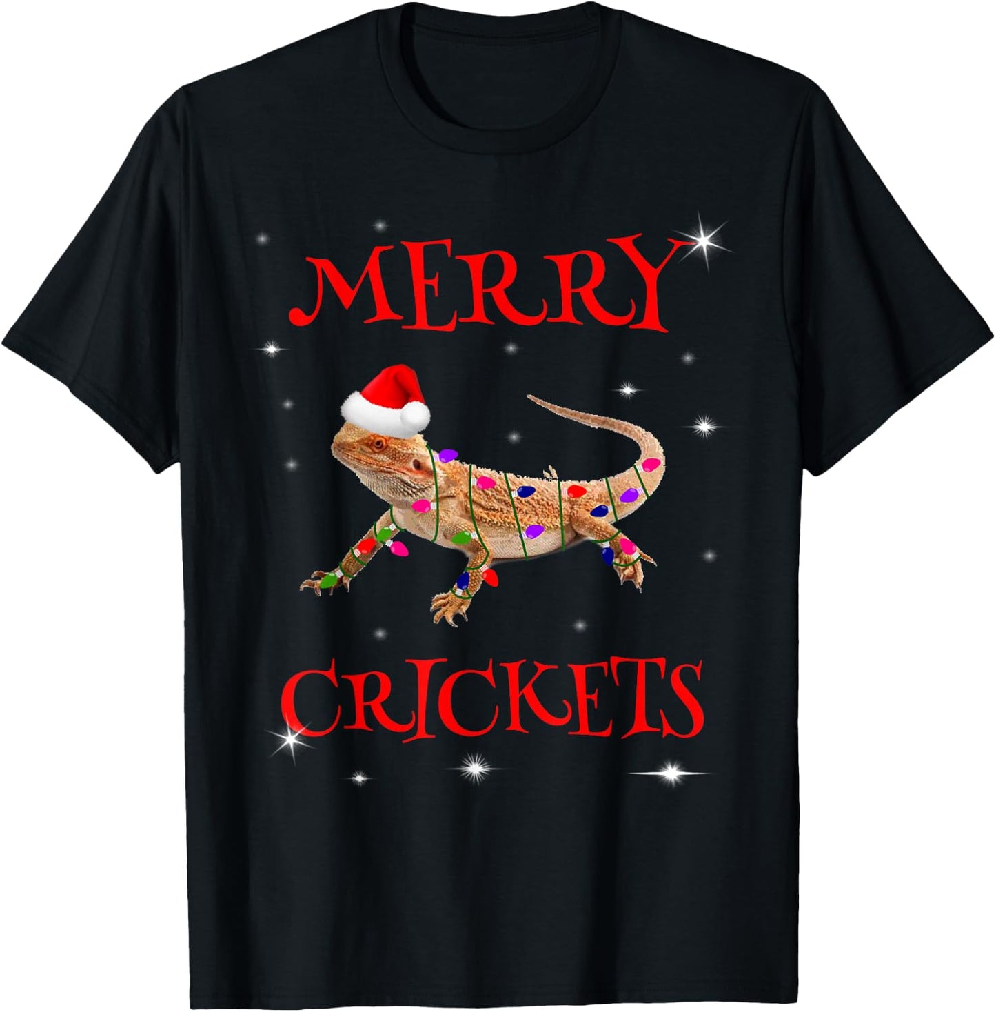 Funny Bearded Dragon Christmas Merry Crickets T-Shirt - T-Shirt | Black