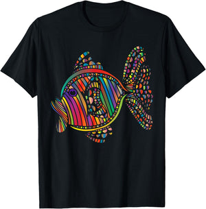 Psychedelic Fish Abstract Design T-Shirt - T-Shirt | Black