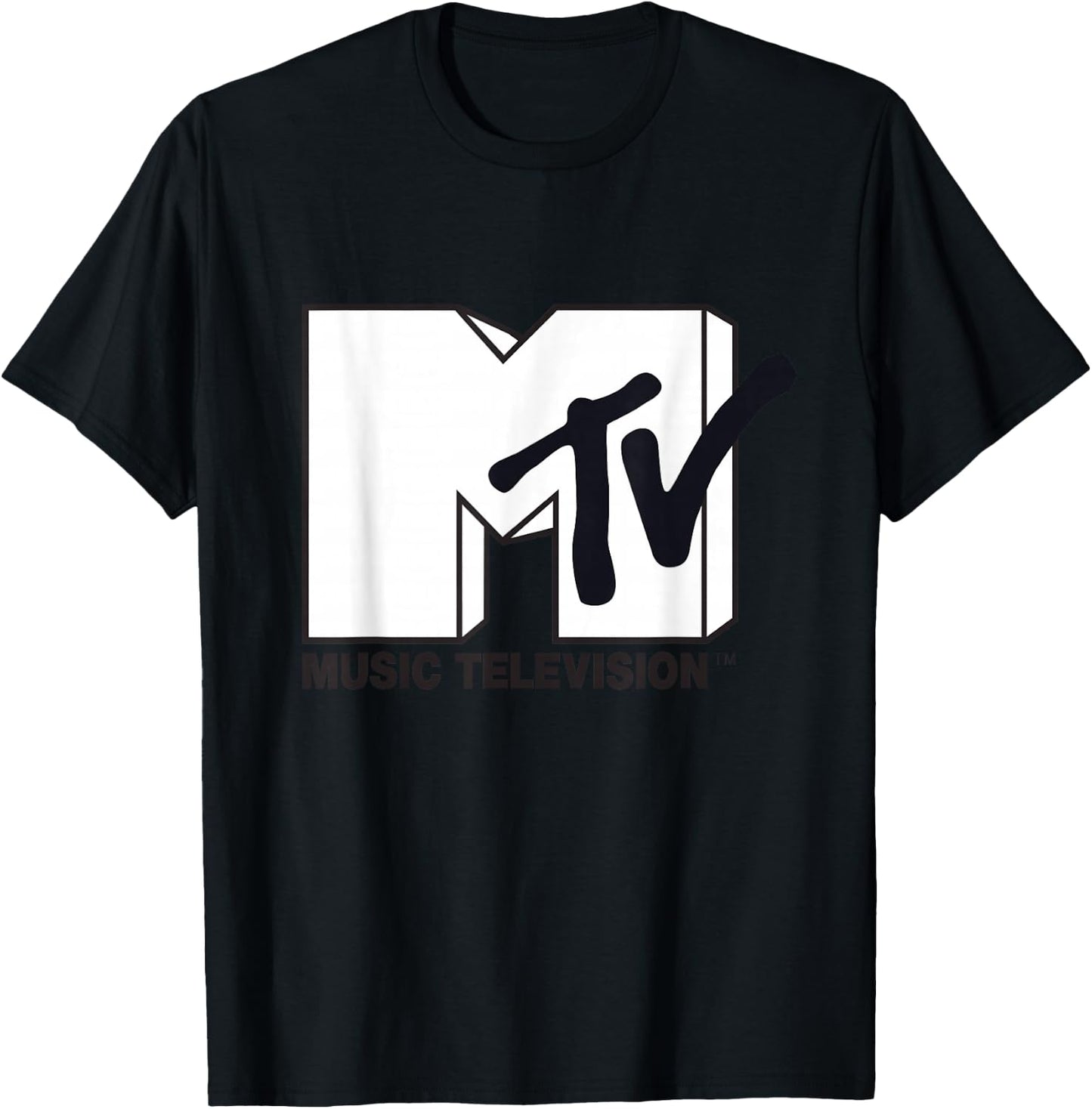 White Fill with Black Ink MTV Logo Small T-Shirt - T-Shirt | Black