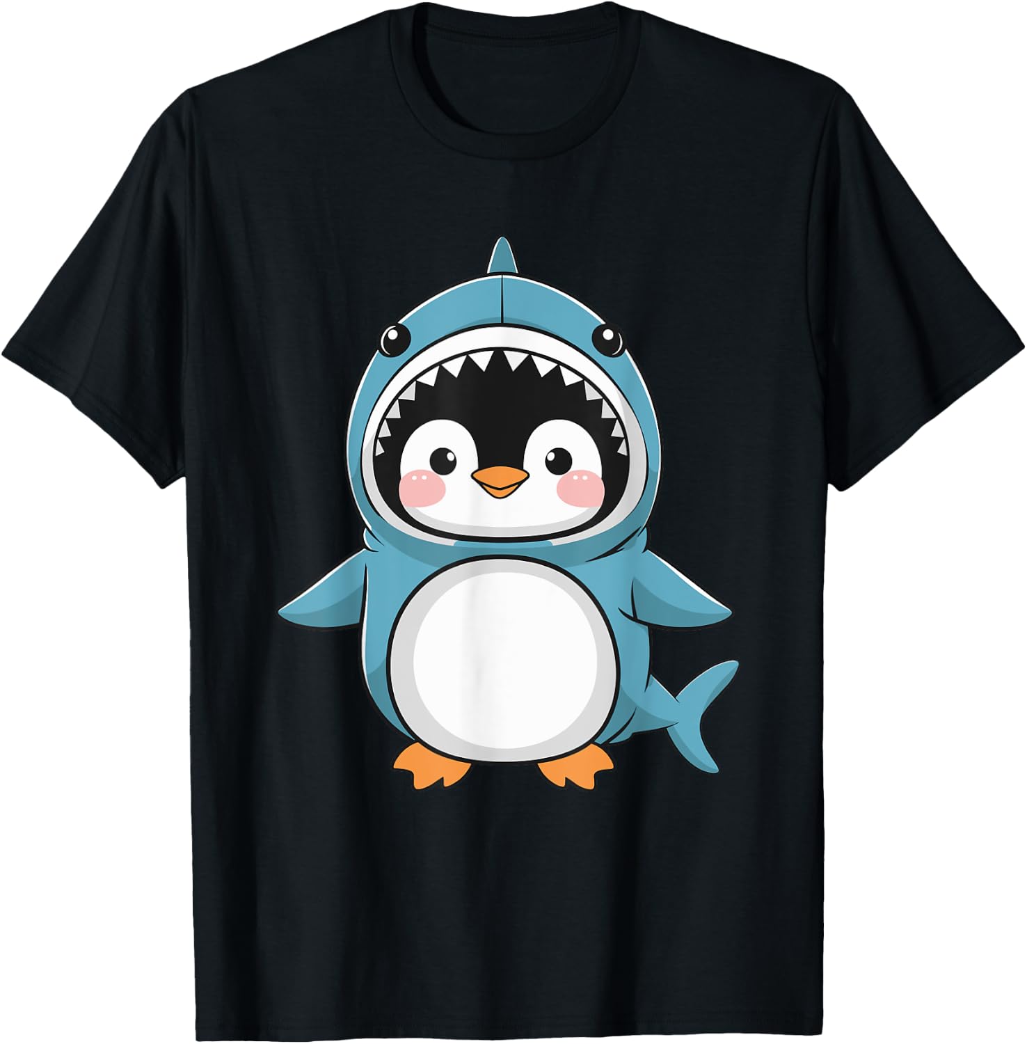 Cute Penguin Dressed As Shark Funny Kawaii Penguin T-Shirt - T-Shirt | Black