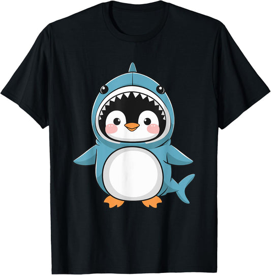 Cute Penguin Dressed As Shark Funny Kawaii Penguin T-Shirt - T-Shirt | Black