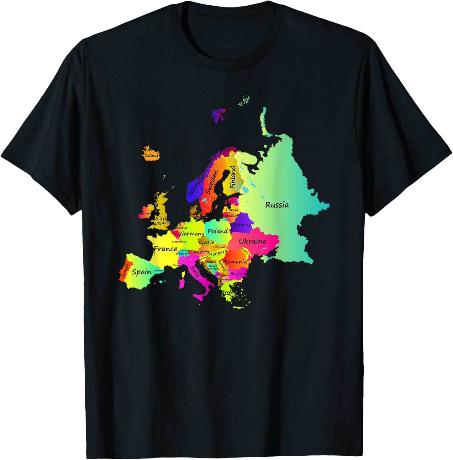 Europe map with boundaries and countries names T-Shirt - T-Shirt | Black