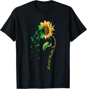 Mental Health Awareness Sunflower Shirt T-Shirt - T-Shirt | Black