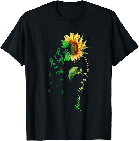 Mental Health Awareness Sunflower Shirt T-Shirt - T-Shirt | Black