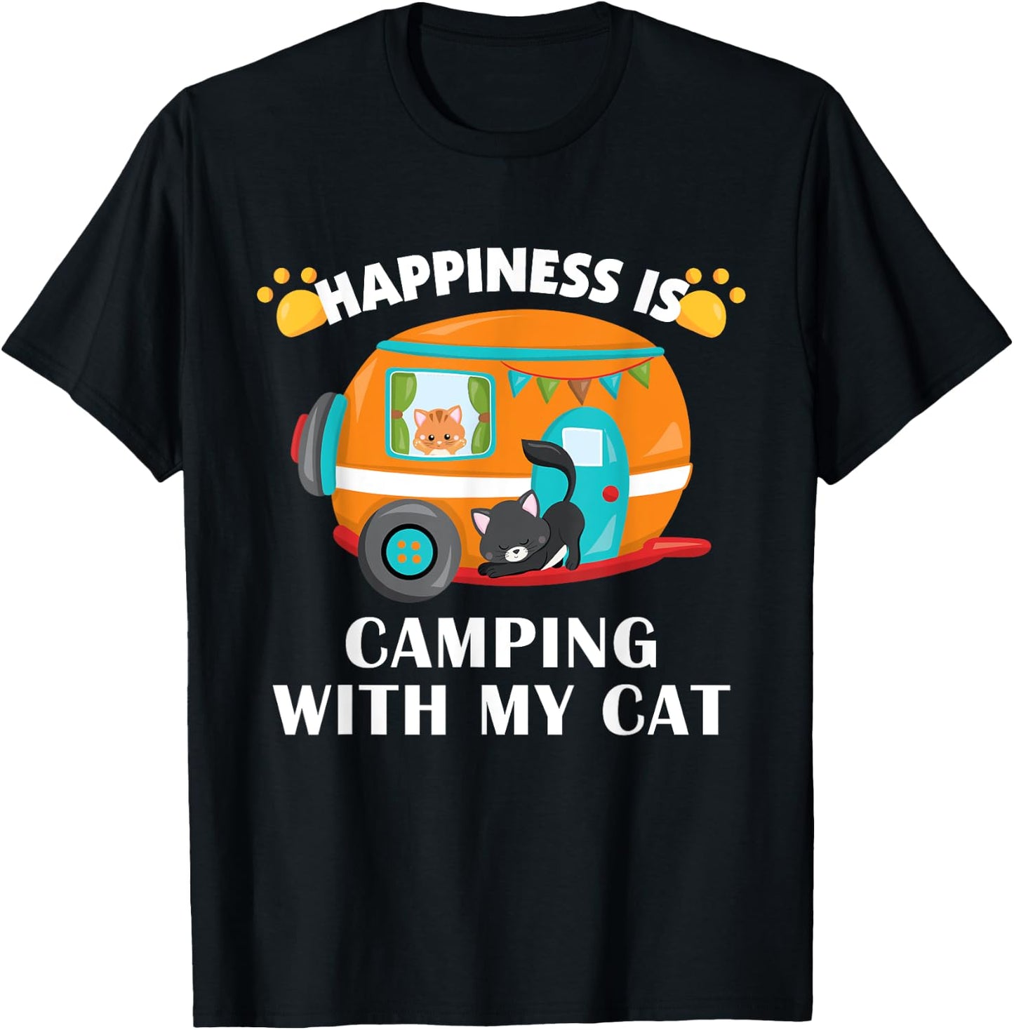 I love Camping With My Cat Funny Kitty Men Women Kids T-Shirt - T-Shirt | Black