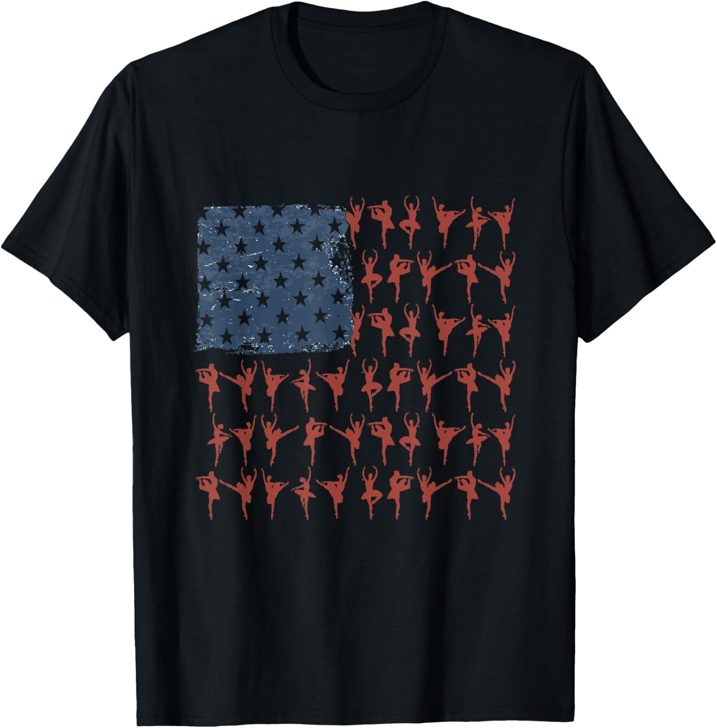 Vintage Ballet Dancer Gift American Flag July 4th Graphic T-Shirt - T-Shirt | Black