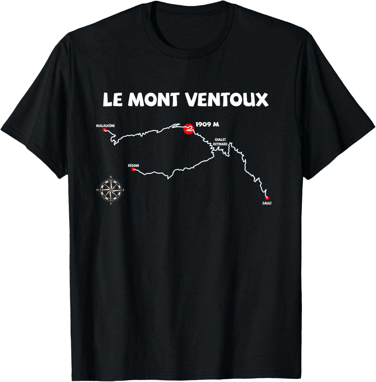 Le Mont Ventoux Serpentine France Cycling Design T-Shirt - T-Shirt | Black