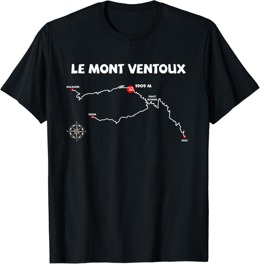 Le Mont Ventoux Serpentine France Cycling Design T-Shirt - T-Shirt | Black