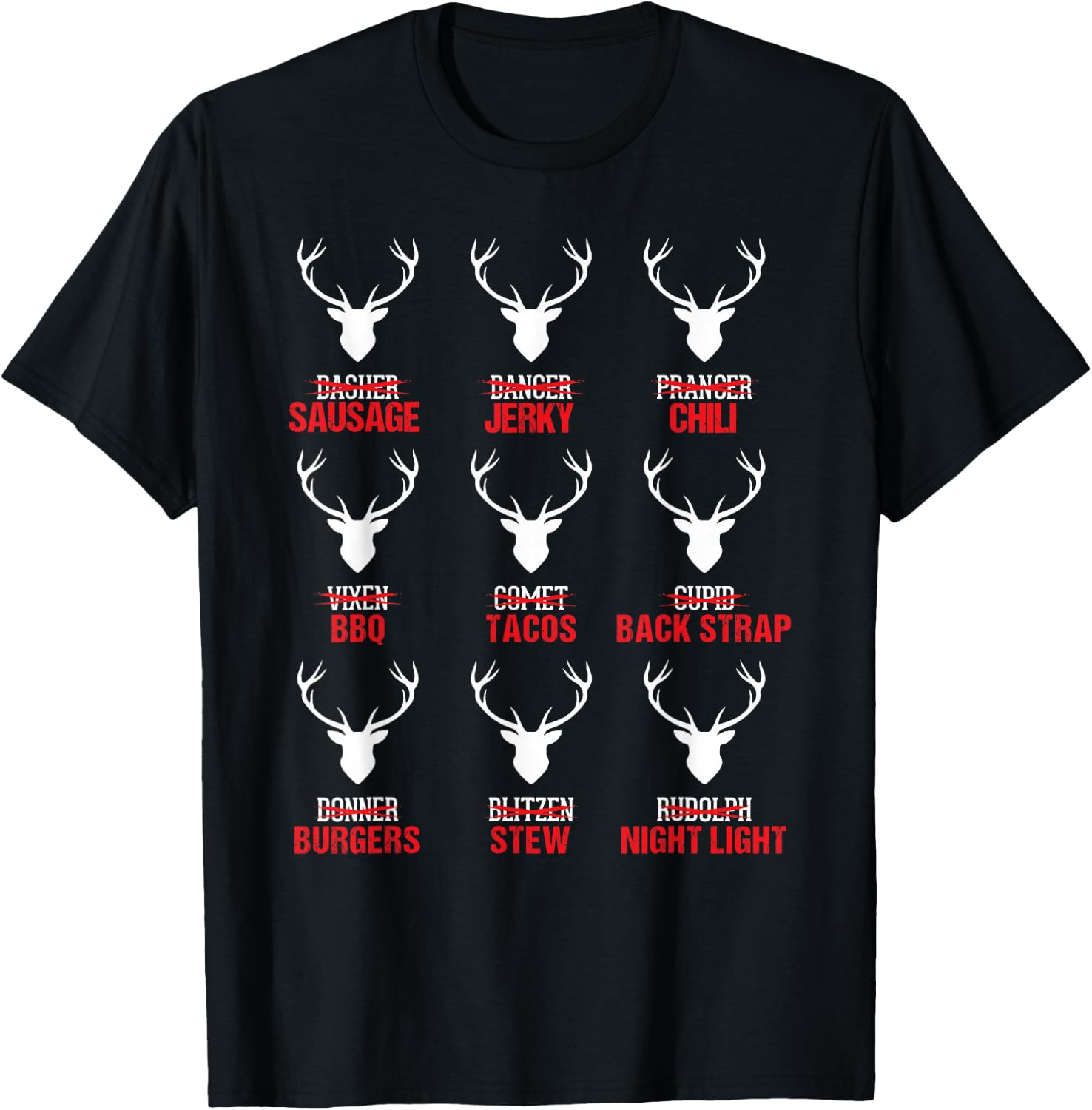 Funny Christmas Reindeer Hunter Deer Meat Hunting Gifts T-Shirt - T-Shirt | Black