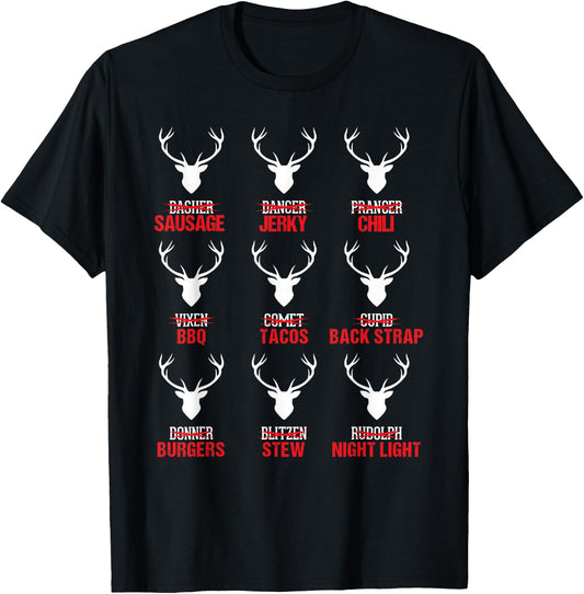 Funny Christmas Reindeer Hunter Deer Meat Hunting Gifts T-Shirt - T-Shirt | Black