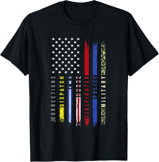 First Responder Hero Flag Nurse EMS Police Fire Brigade Military T-Shirt - T-Shirt | Black