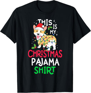 Corgi Tree Light Dog Xmas This Is My Christmas Pyjama Shirt T-Shirt - T-Shirt | Black