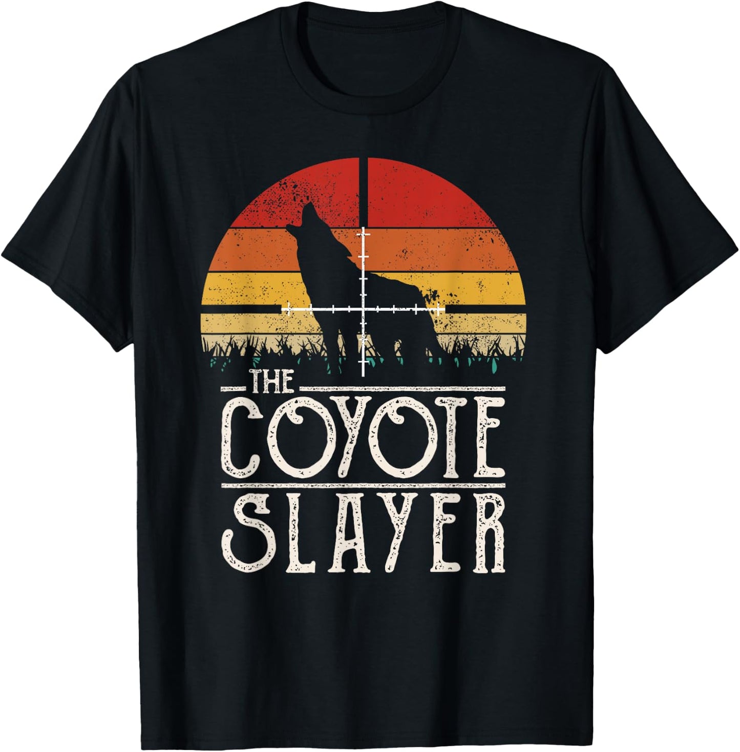 Vintage Sunset Retro Style Coyote Hunting Coyote Slayer T-Shirt - T-Shirt | Black