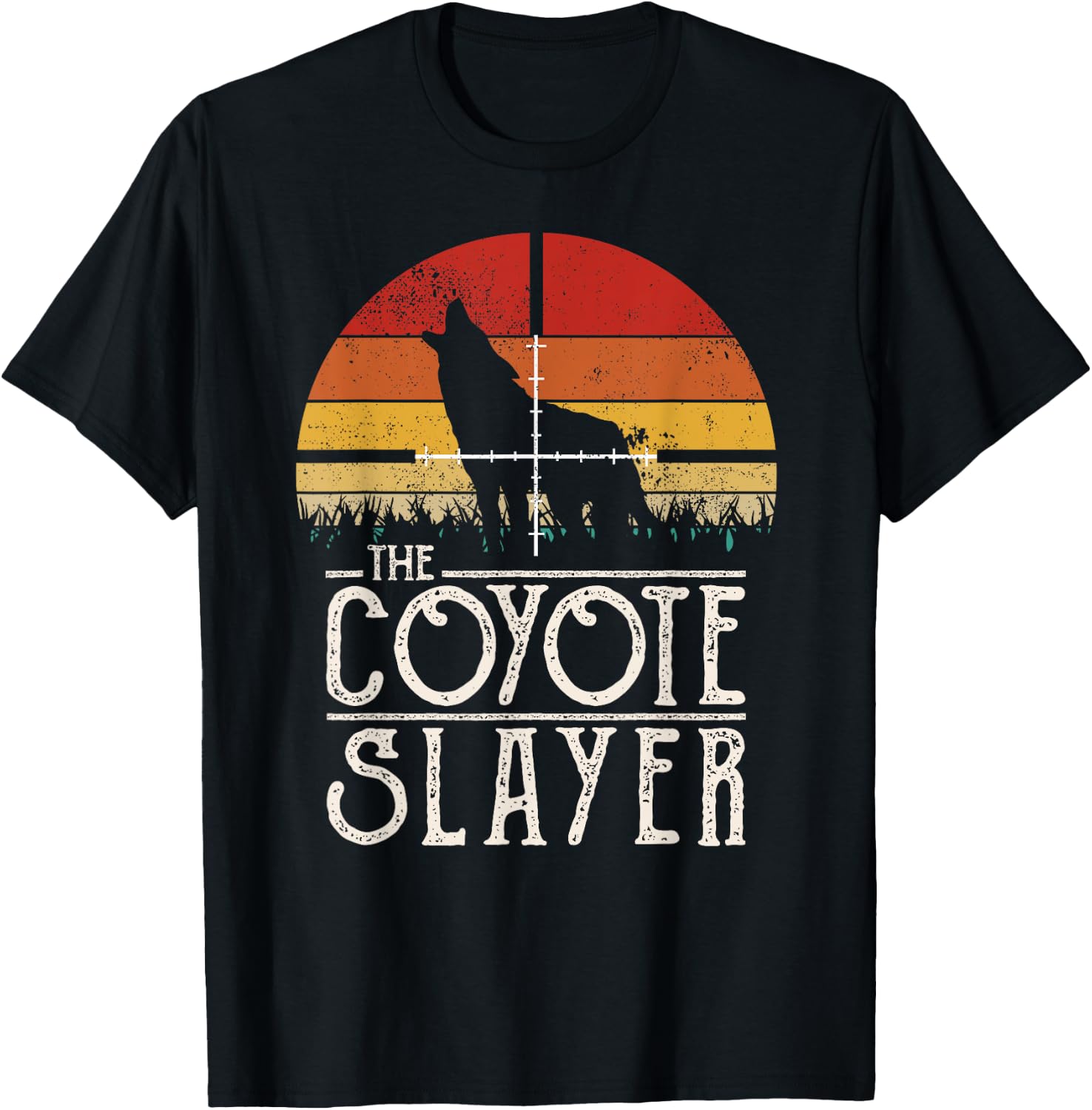 Vintage Sunset Retro Style Coyote Hunting Coyote Slayer T-Shirt - T-Shirt | Black