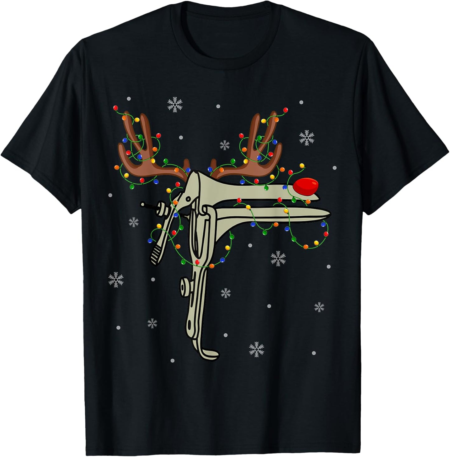 Speculum Reindeer Xmas Light Medical OB GYN Nurse Christmas T-Shirt - T-Shirt | Black