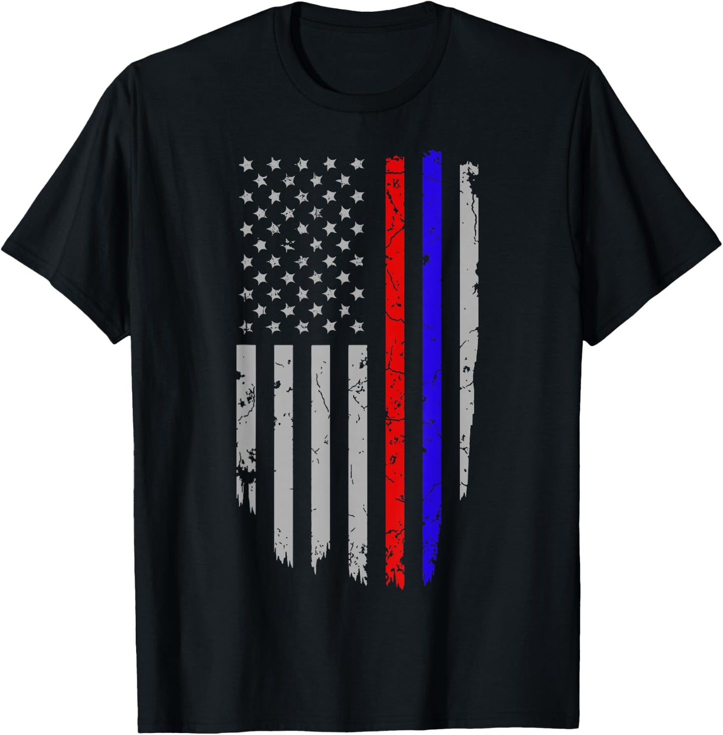 American Flag Red Blue Thin Line Apparel Firefighter Police T-Shirt - T-Shirt | Black