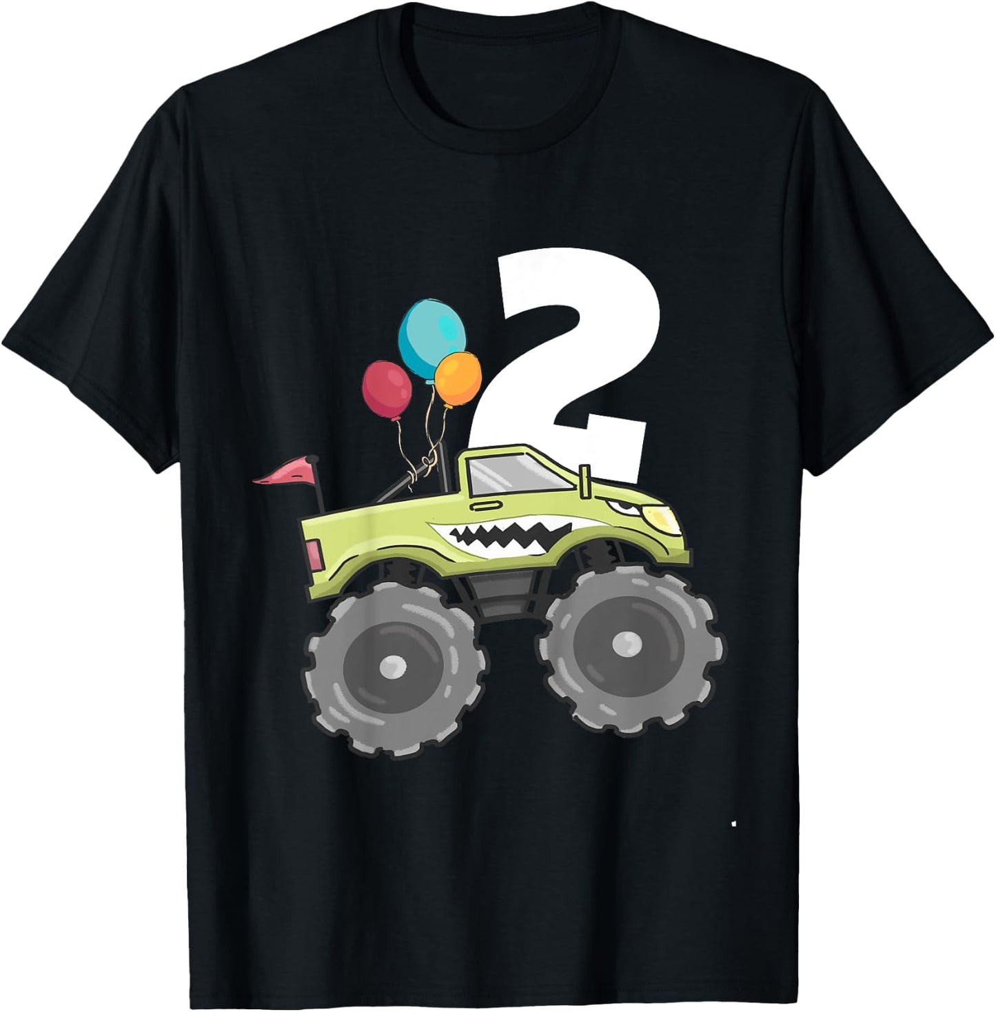 Kids Monster Truck Shark 2nd Birthday Boy 2 Two Year Old T-Shirt - T-Shirt | Black