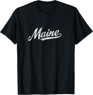 Maine ME Vintage Sports Script Retro Gift T-Shirt - T-Shirt | Black