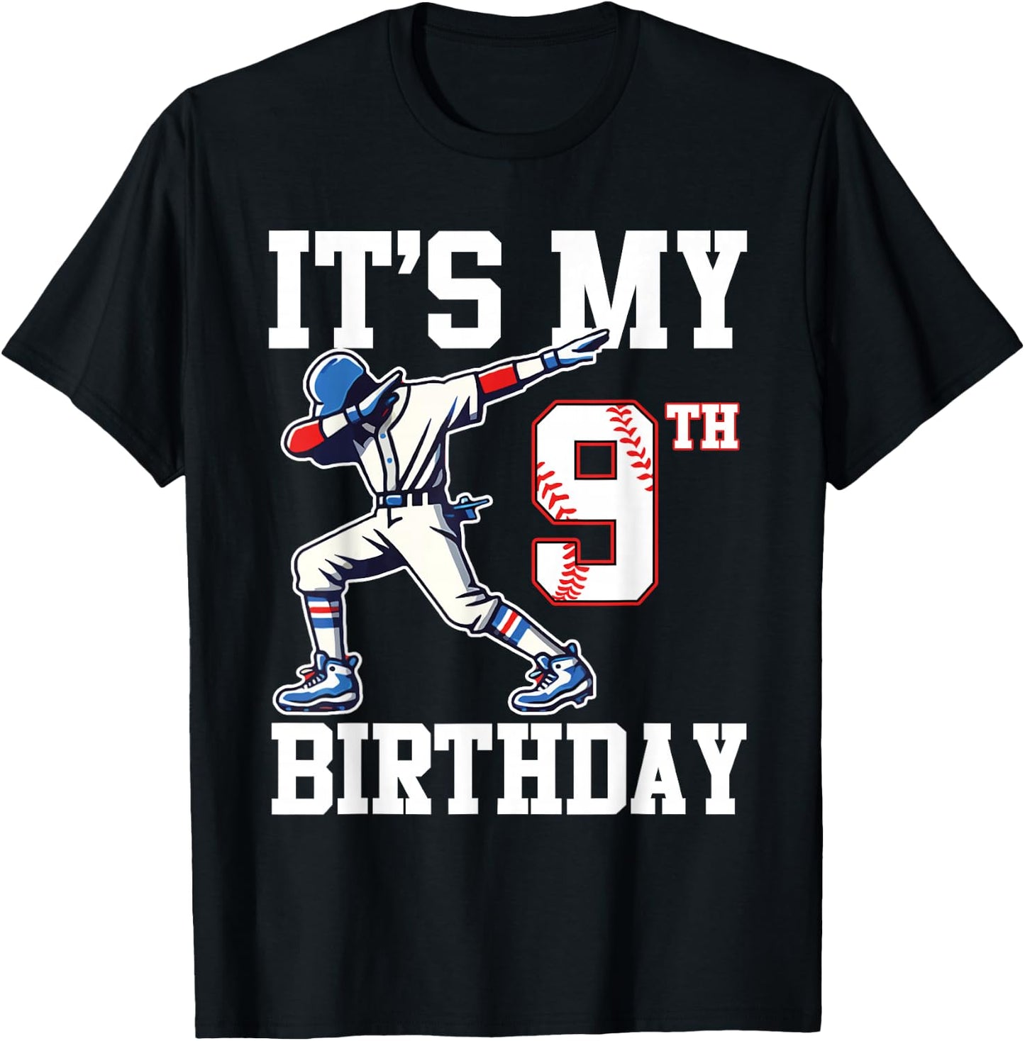 It's My 9th Birthday Baseball 9 Years Old Birthday Boy Girl T-Shirt - T-Shirt | Black