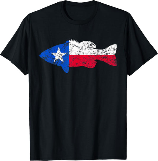 Texas Flag Smallmouth Bass Fishing T-Shirt - T-Shirt | Black