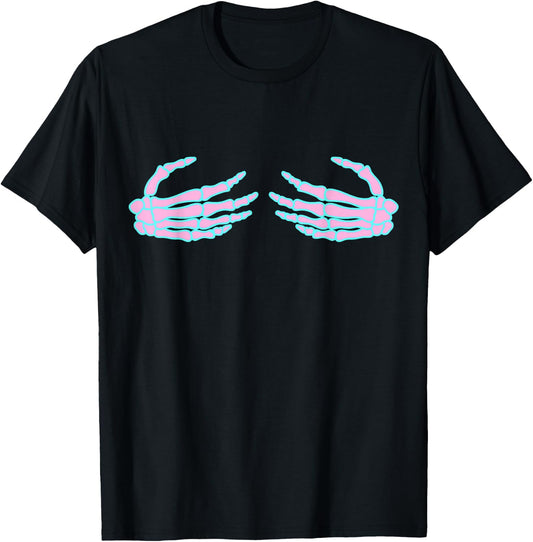 Skeleton Hands on Boob, Funny Halloween Boobs T-Shirt - T-Shirt | Black