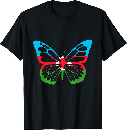 Azerbaijan Azerbaijani Pride Butterfly Azerbaijani Roots T-Shirt - T-Shirt | Black