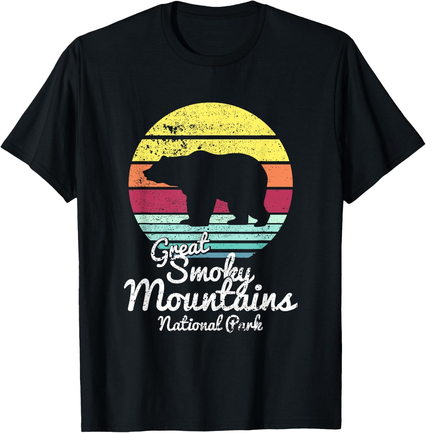 Retro Great Smoky Mountains National Park TN Bear T Shirt T-Shirt - T-Shirt | Black