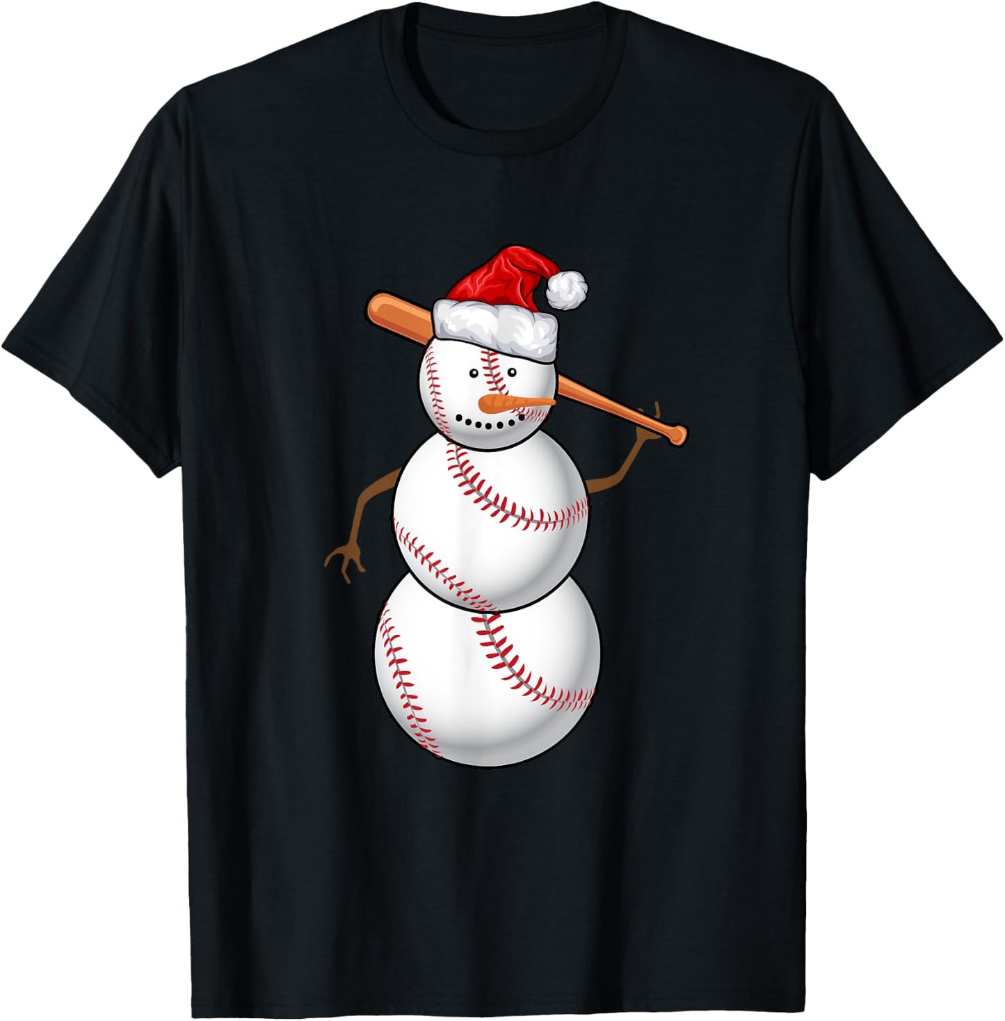 Baseball Fan Snowman Funny Christmas Gift T-Shirt - T-Shirt | Black