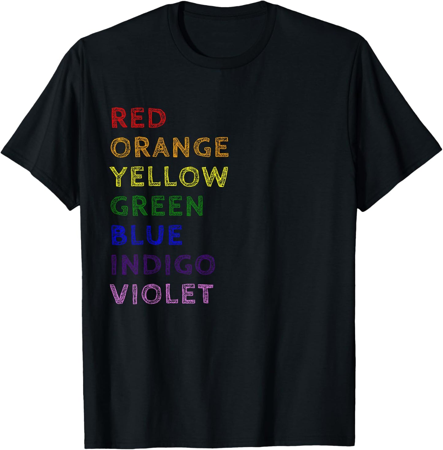 ROYGBIV Rainbow Colors Spell Out Design T-Shirt - T-Shirt | Black