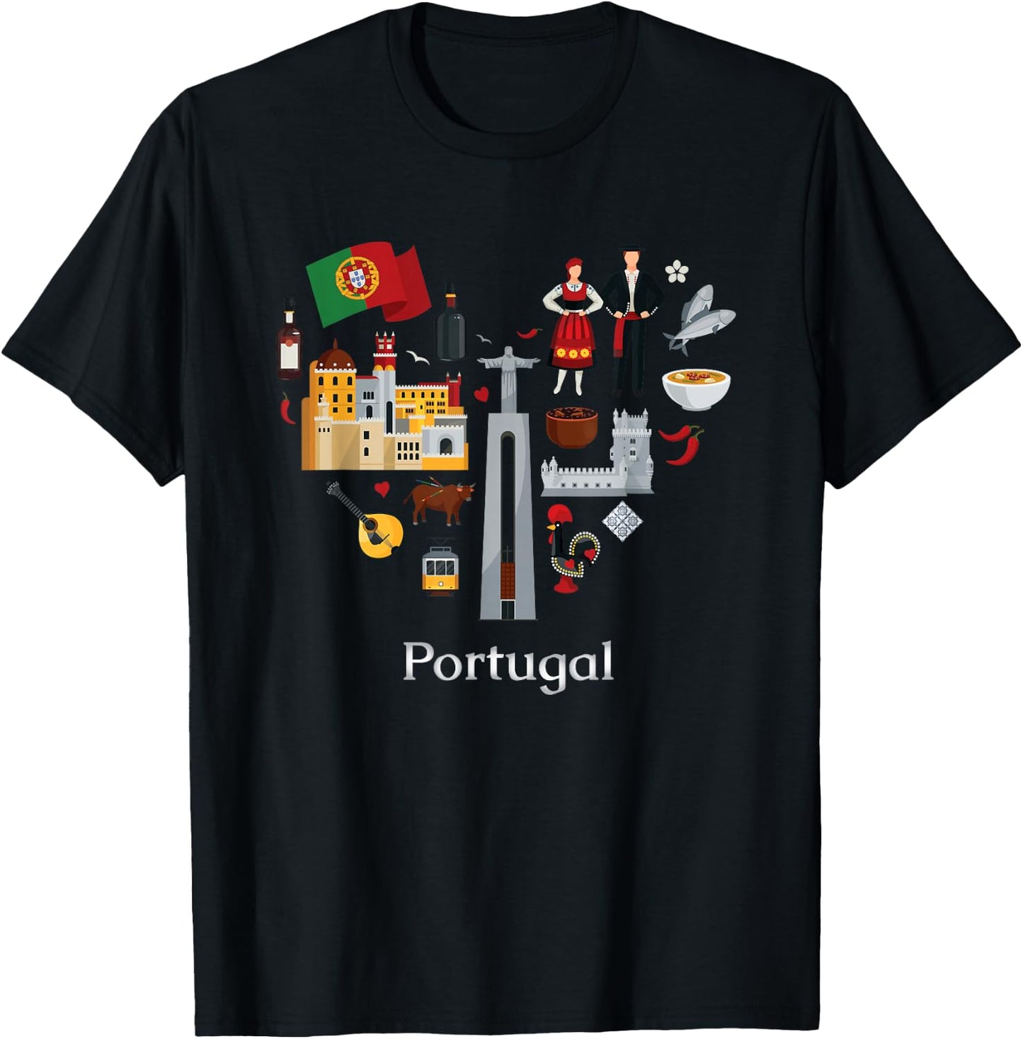 Portugal Love Heart Azulejos Fado Lisbon Vibrancy T-Shirt - T-Shirt | Black